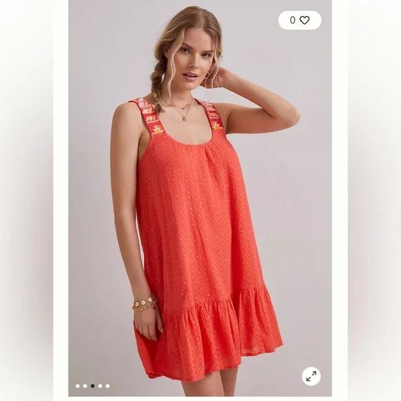 By Anthropologie coral embroidered tunic dress s - Picture 1 of 10